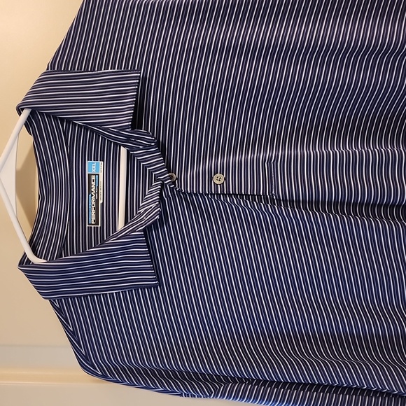 NWOT ROUNDTREE & YORKE PERFORMANCE POLO SHIRT BLUE BLACK WHITE STRIPES 2XB - Picture 1 of 6